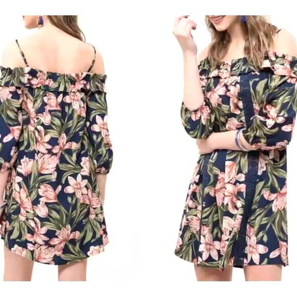 Blu Pepper Dresses & Skirts - Blu Pepper Cold Shoulder Floral Dress Size M Tropical Off Shoulder Dress